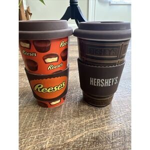 Hershey's Galerie Ceramic Travel Tumbler Coffee Cups Silicone Koozee Lid Reese's